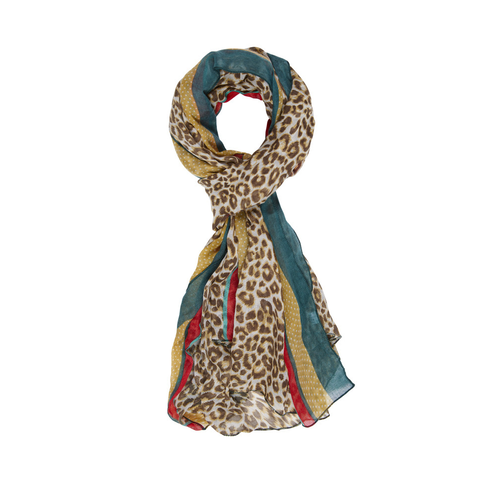 Dansk Smykkekunst Green Cotton Leopard Sheer Scarf