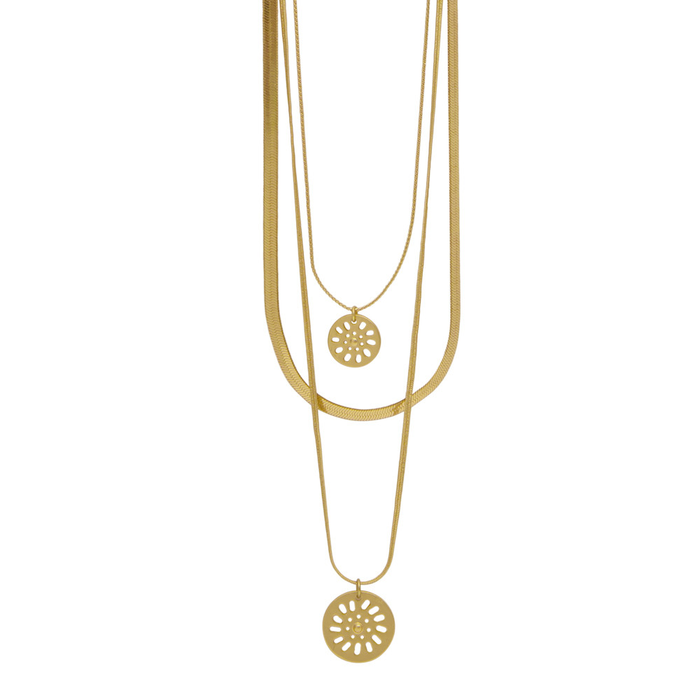 Dansk Smykkekunst Gold Plated Copper Daisy Herringbone Necklace