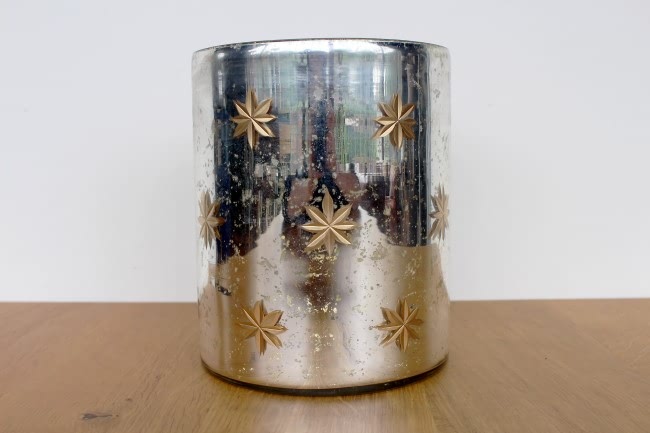 Antique Silver Snowflake Hurricane Candle Holder