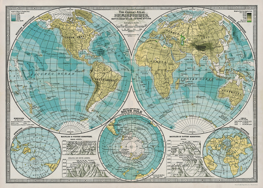 cavallini-and-co-hemisphere-map-poster