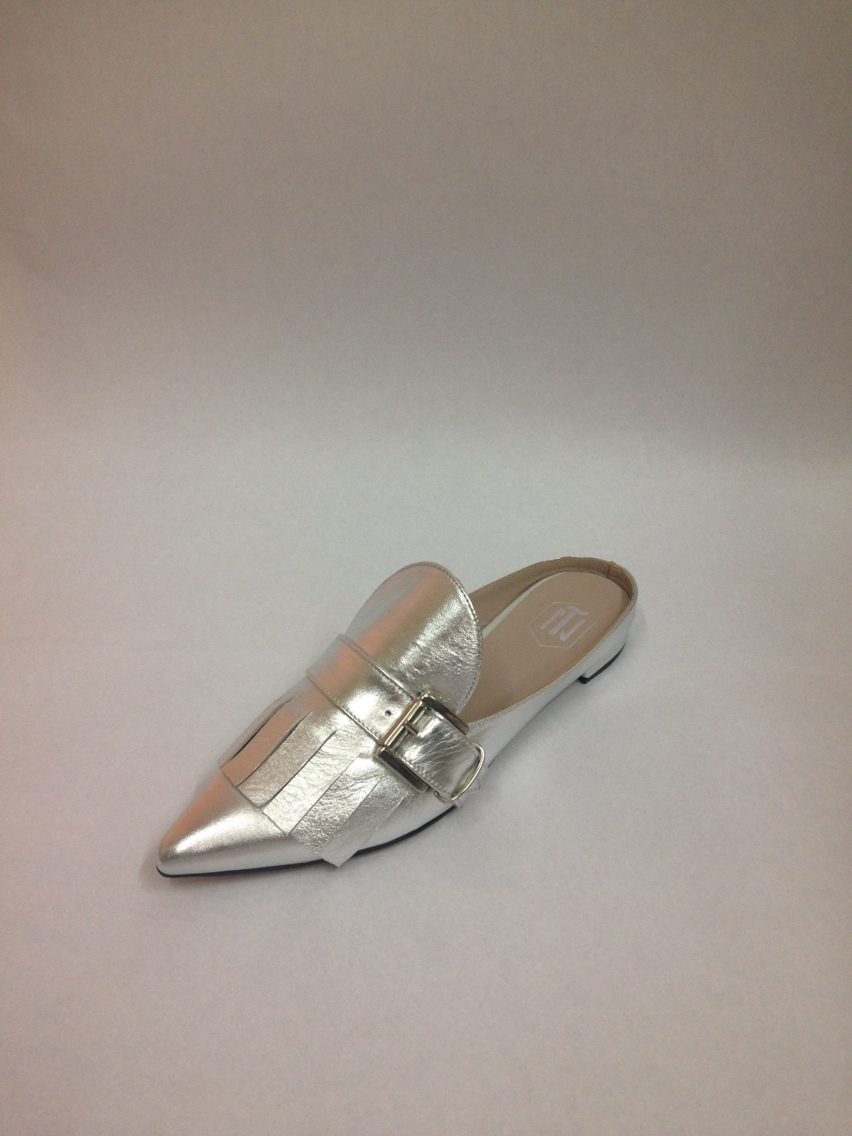 Teresa Nuñez Silver Tip Leather Slipper Shoe