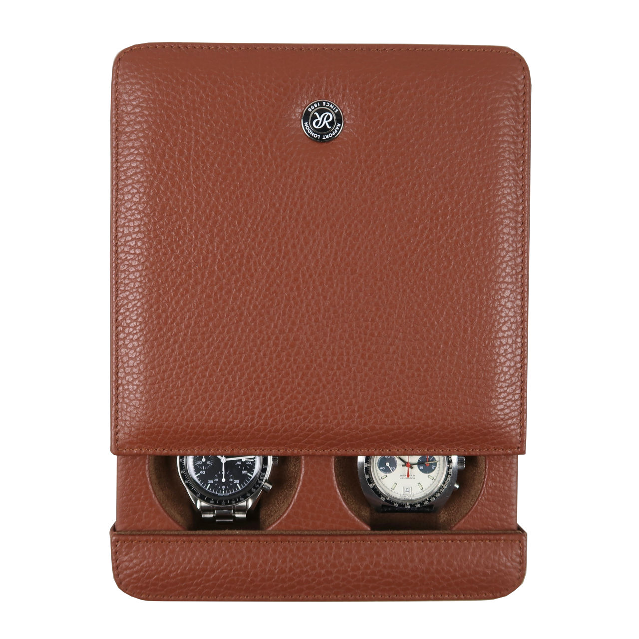 Rapport London Rapport tan leather sliding watch case for two watches