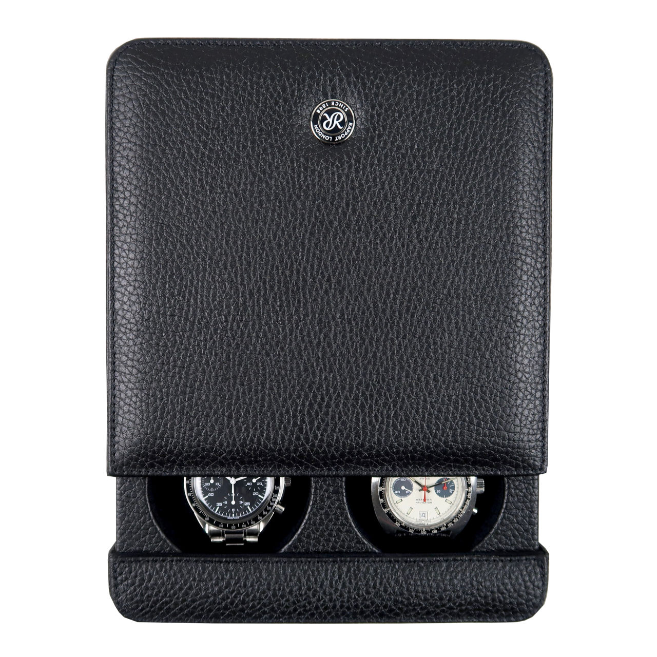 Rapport London Rapport black leather sliding watch case for two watches