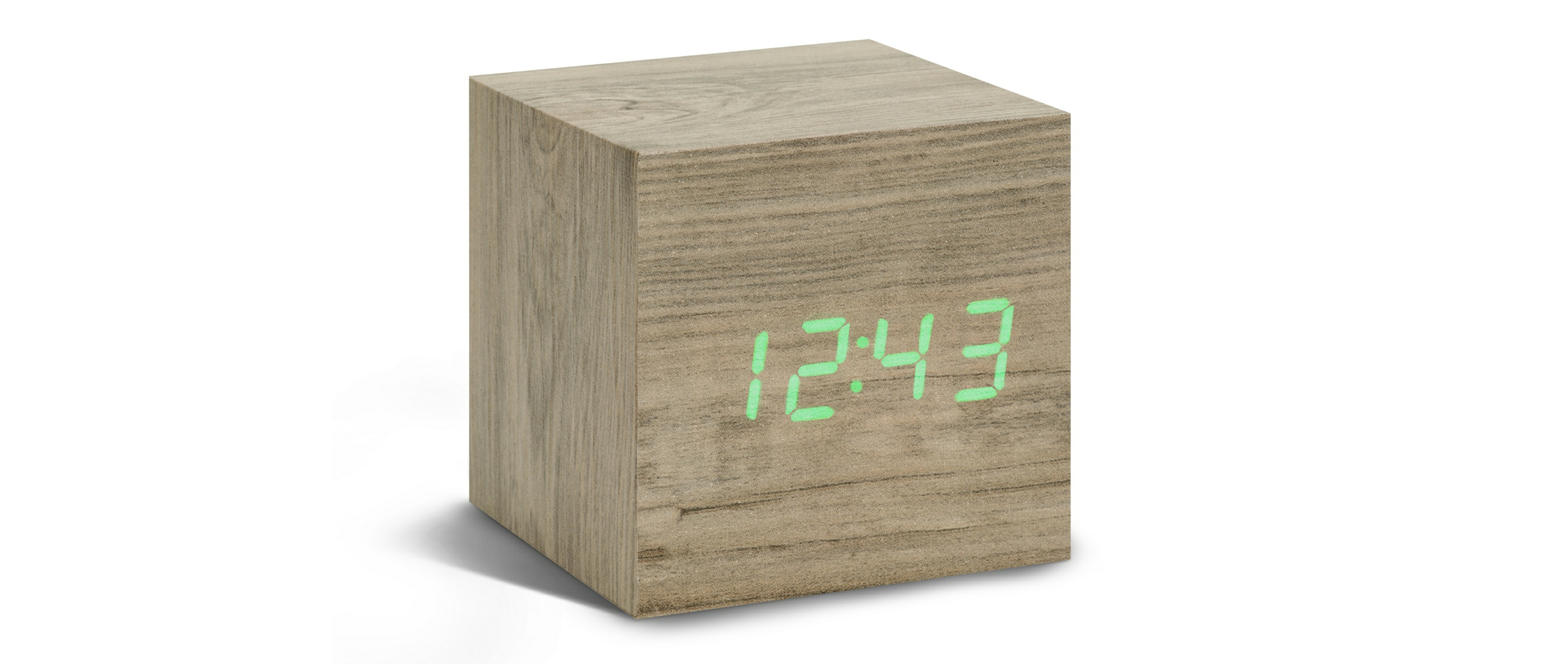 Gingko Ash Cube Click Clock With Green LED