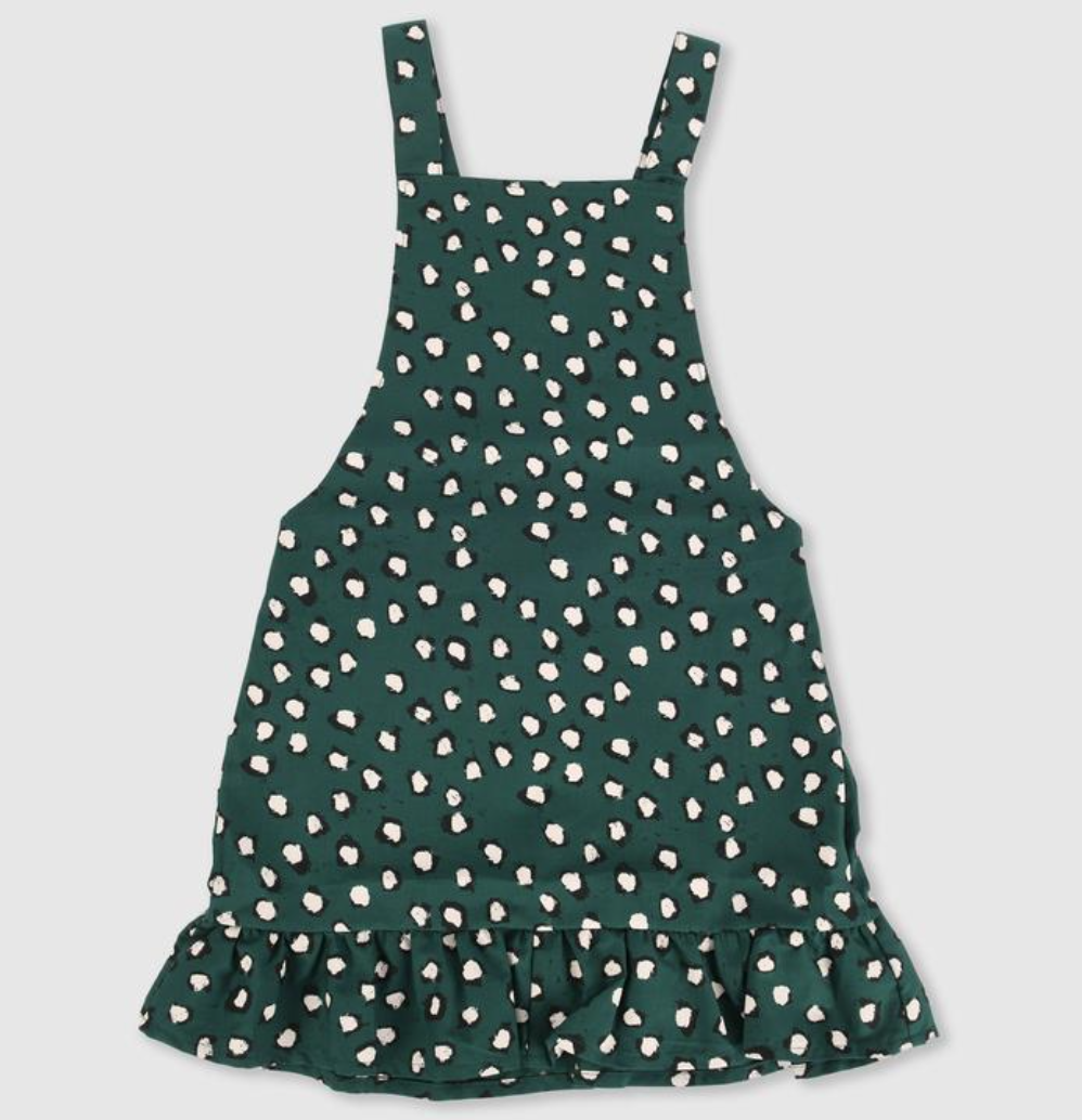 Small Stories Painted Dot Pinafore Dress - Green Dots 