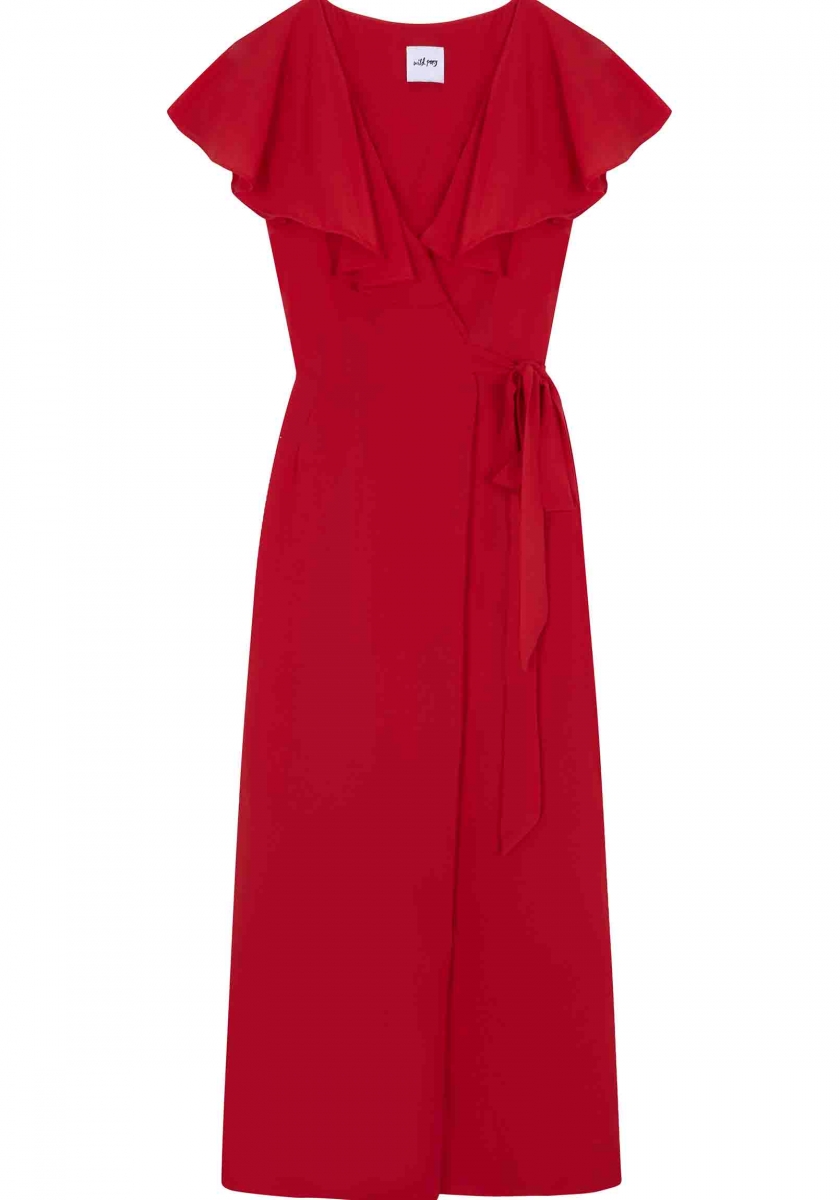 Trouva: Red Polyester Cross Wrap Dress