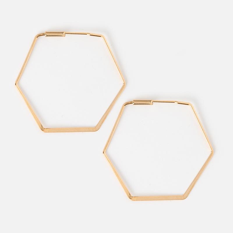 Orelia 4.5cm Gold Hexagon Hoop Earrings