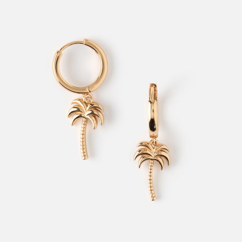 Orelia Golden Brass Palm Tree Huggie Hoop Earrings