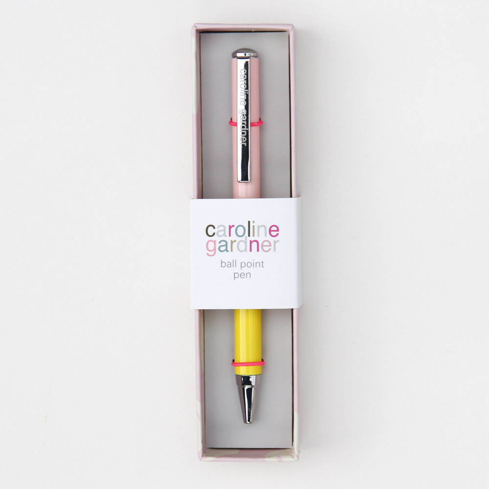 Caroline Gardner Pink and Yellow Aluminium Boxed Pen