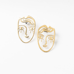 lima-lima Small Face Brass Stud Earrings