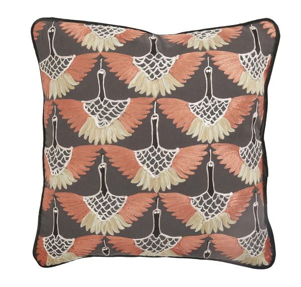 home Cushion Dark Orange Bird Embroidery