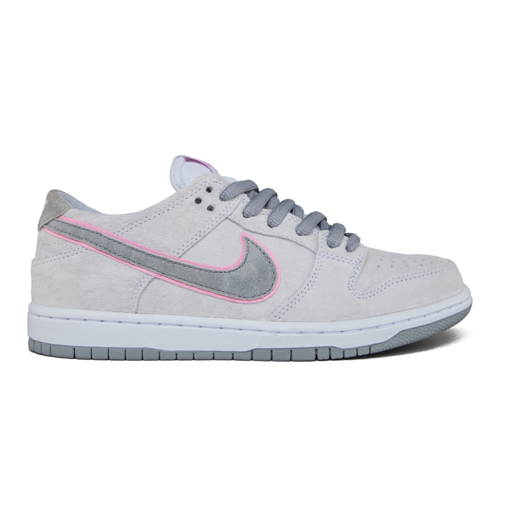 Nike White Silver Pink Suede Dunk Low Pro Ishod Skate Shoe