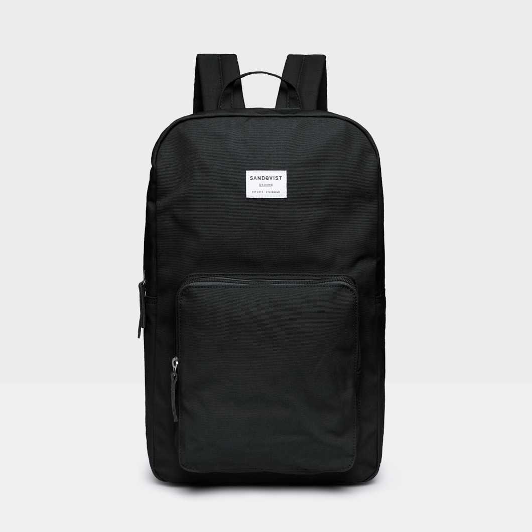 Sandqvist  Black Leather Cotton Kim Grand Backpack