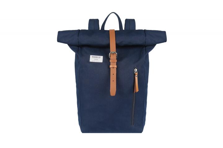 Sandqvist  Navy Cotton Dante Roll Top Backpack