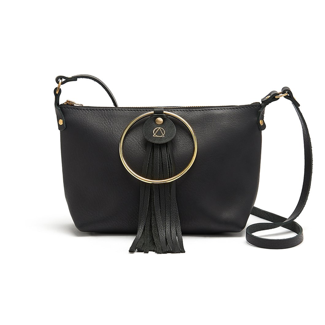 Blue Hour London  Black Leather Ring Shoulder Bag