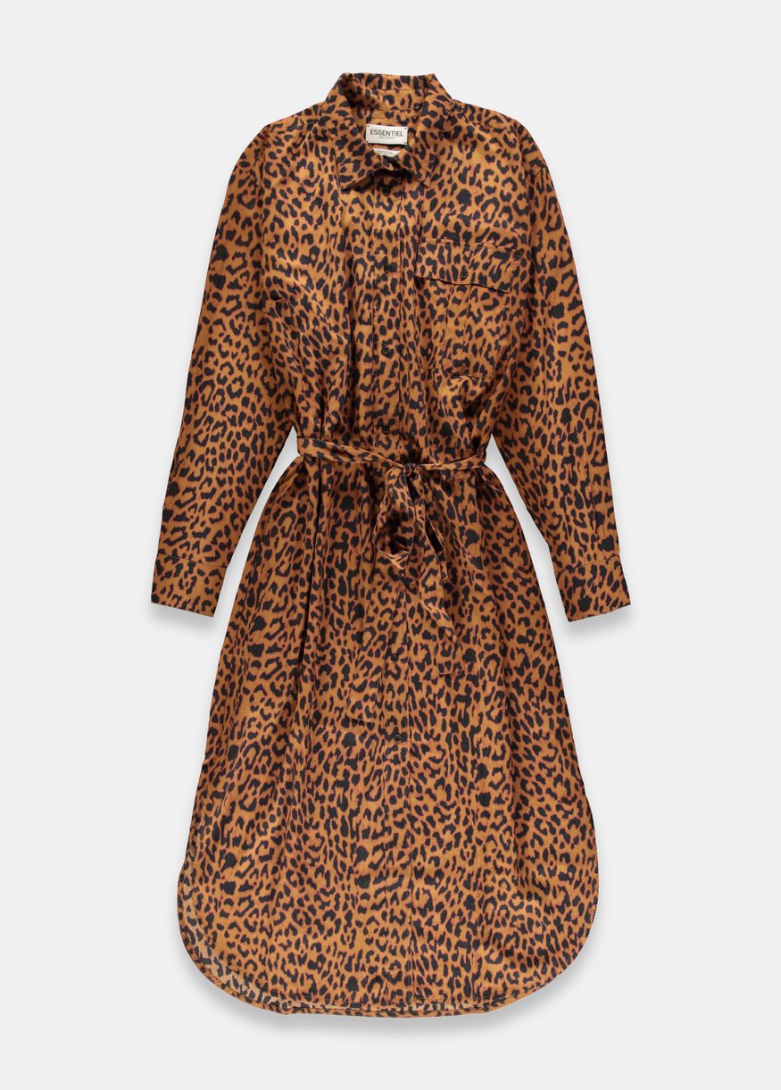 Essentiel Antwerp Staple Long Shirt Dress in Leopard