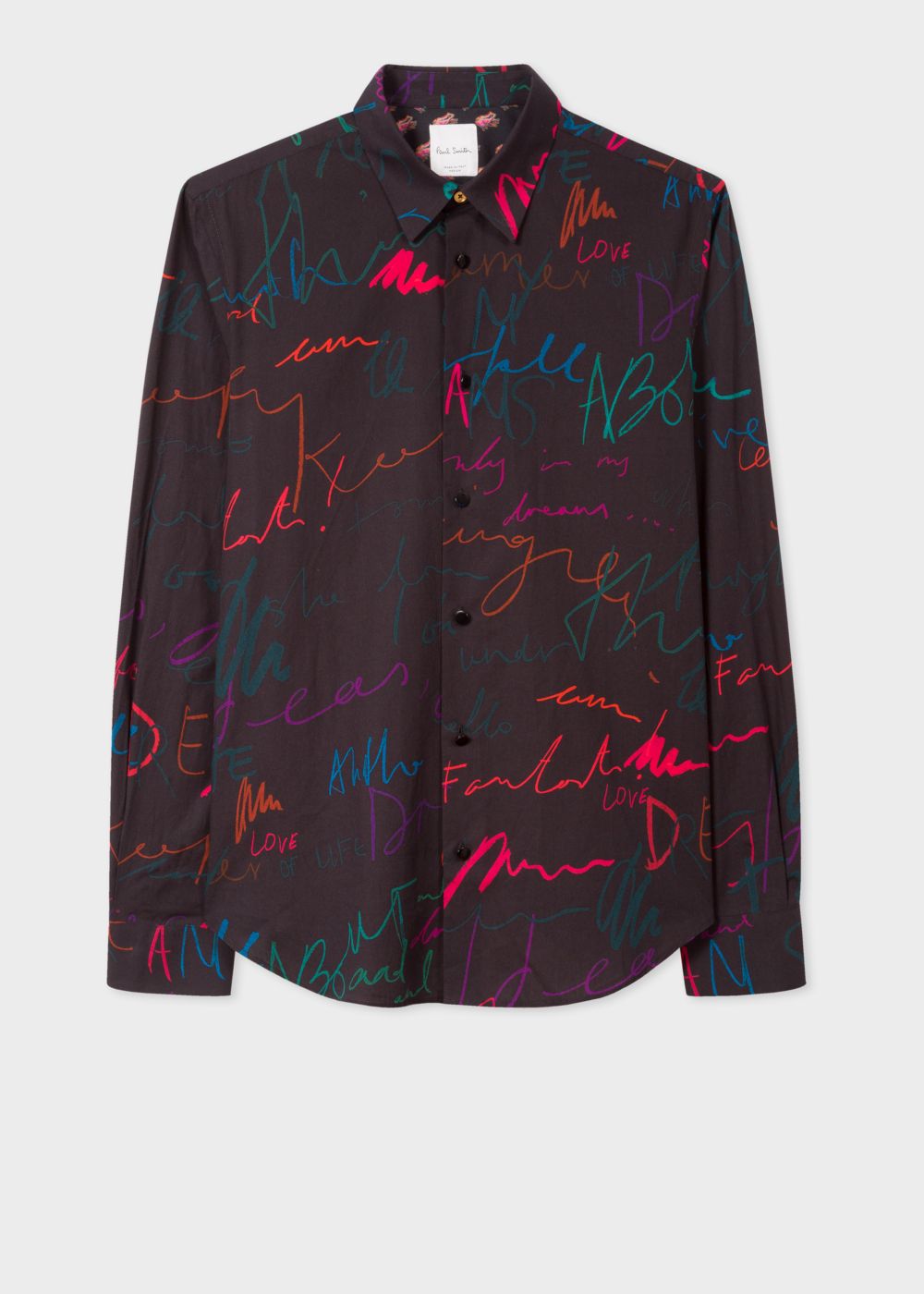 Paul Smith Men's Slim-Fit Black 'Ideas Script' Print Cotton Shirt