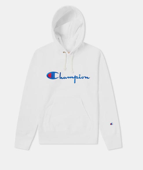 Champion White Cotton Script Logo Hoodie