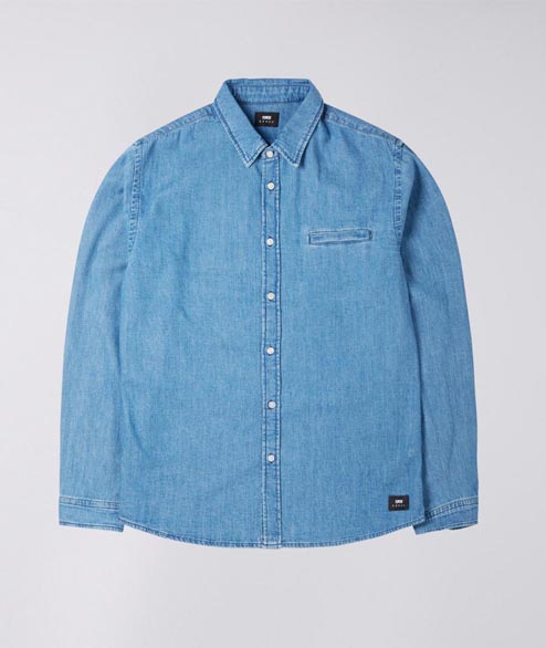 Edwin Light Blue Cotton Stone Wash Better Long Sleeve Shirt