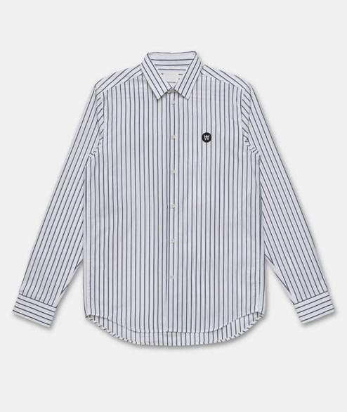 Wood Wood Navy Cotton Stripe Desmond Shirt