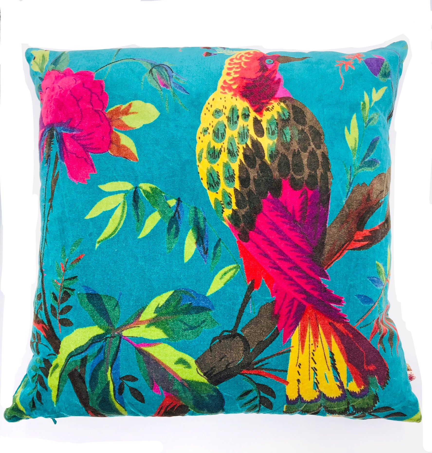 Ian Snow Blue Bird of Paradise Cotton Velvet Cushion