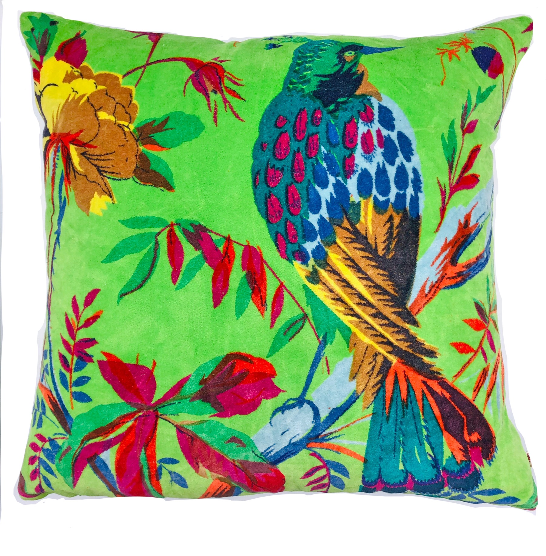 Ian Snow Green Bird of Paradise Cotton Velvet with Inner