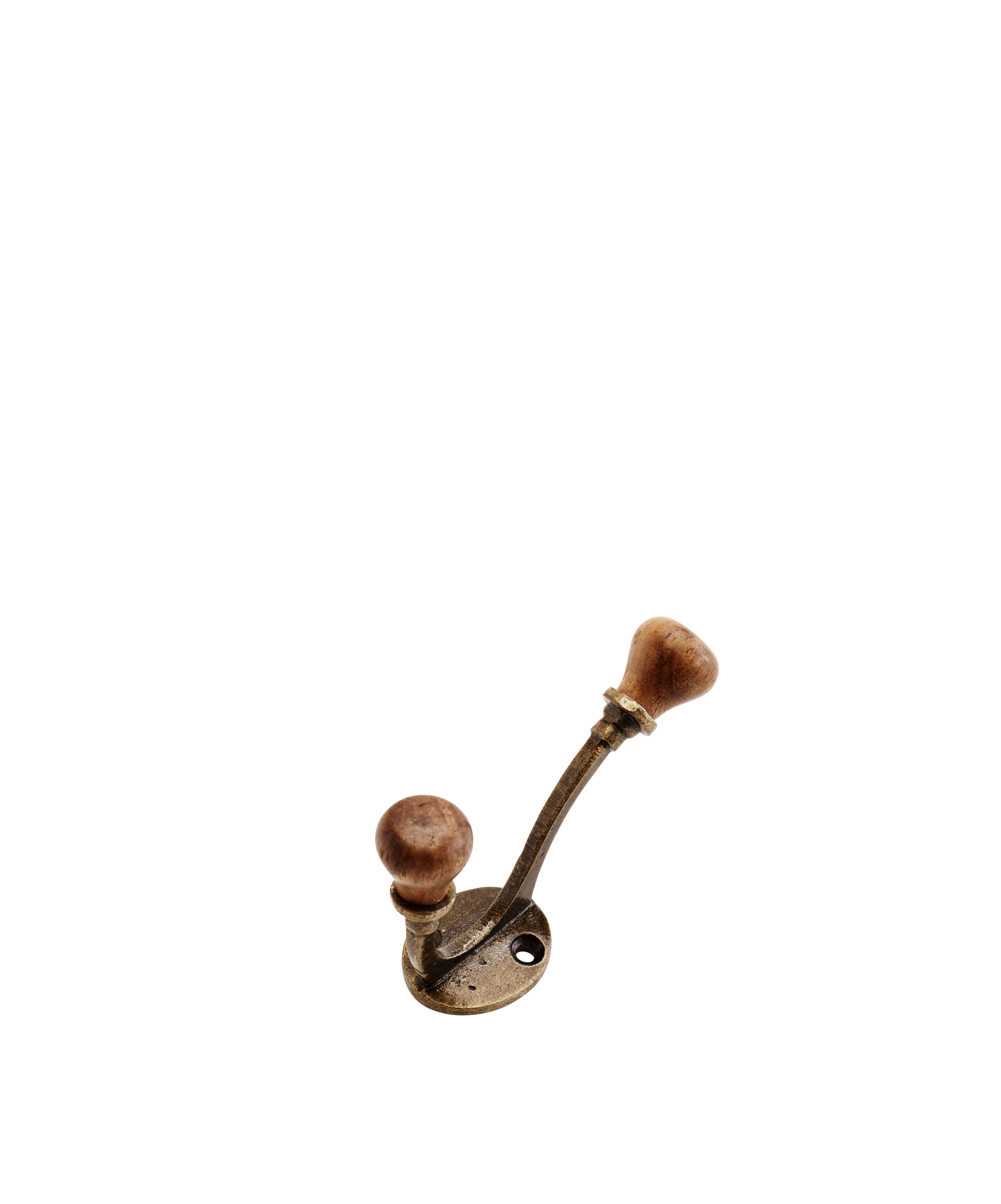 Madam Stoltz Antique Brass Double Hook with Dark Wood Knob