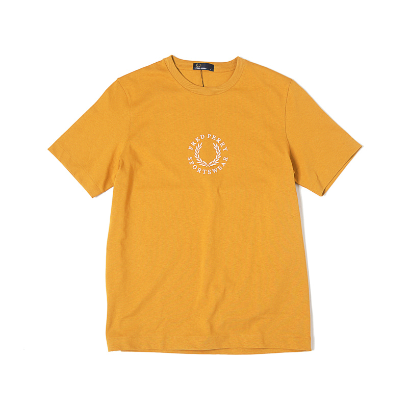 Fred Perry Dark Gold Cotton Circular Embroidered T Shirt