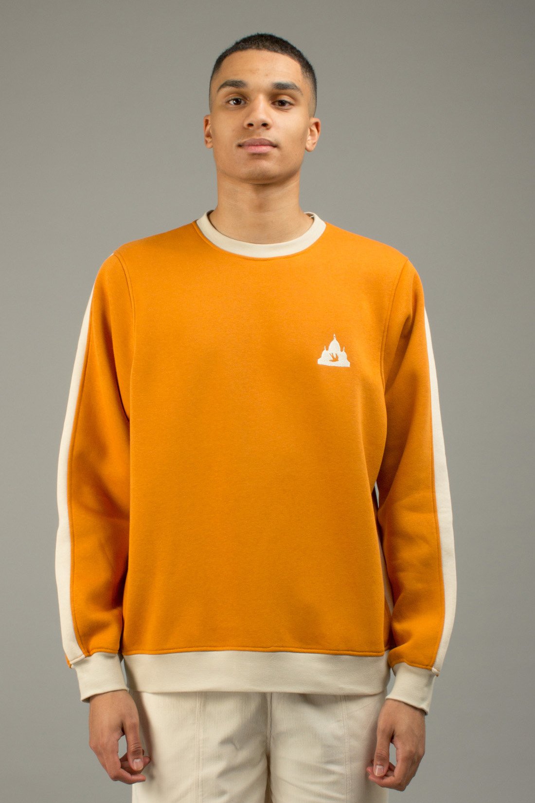 North Hill Paris Orange Cotton Colorblock Crewneck Sweatshirt