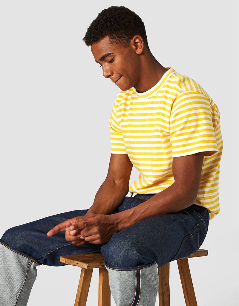 Kings of Indigo Yellow and White Organic Cotton Darius Striped T Shirts