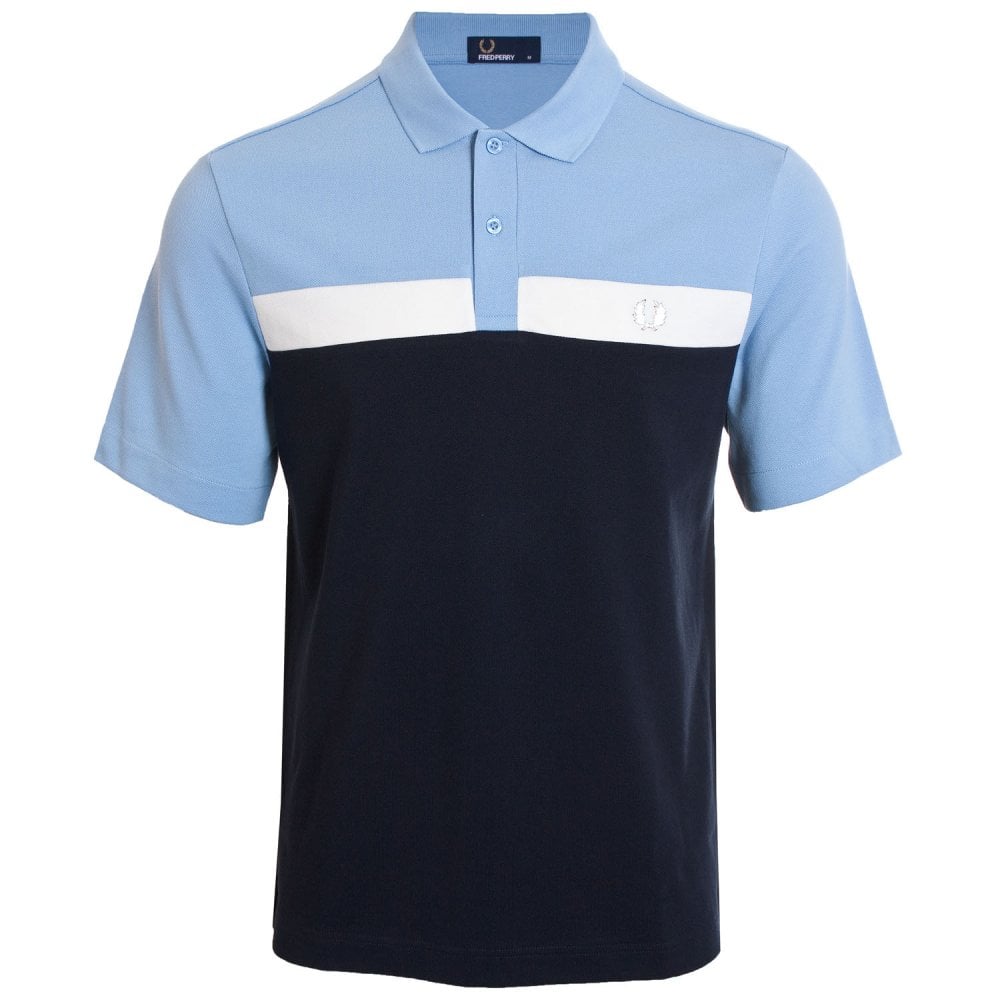 Fred Perry Light Blue and Navy Contrast Panel Pique Polo Shirt