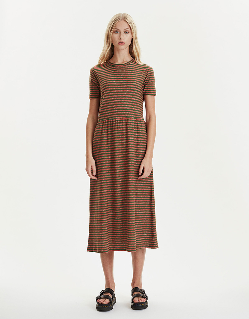 Libertine-Libertine Green and Rust Cotton Striped Dress