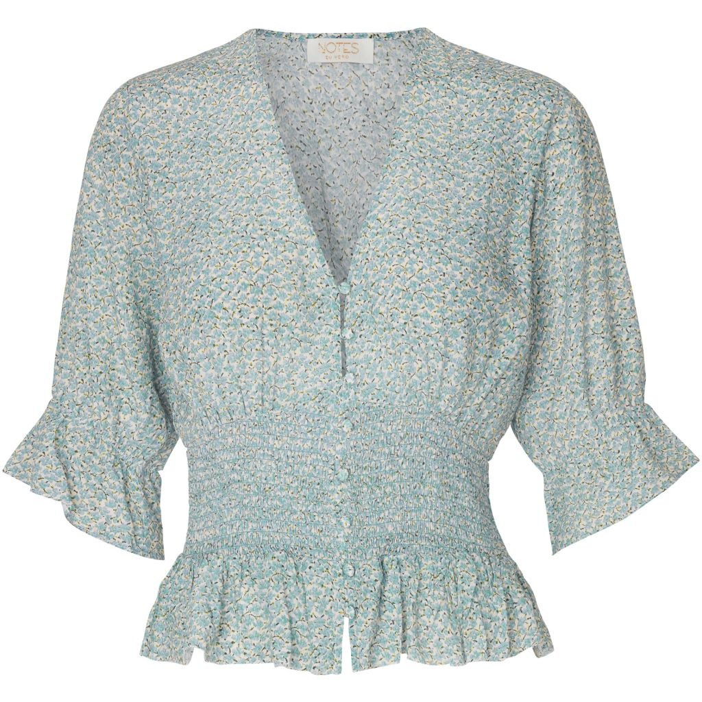 Notes Du Nord Light Blue Rayon Fuzzy Flower Kim Top