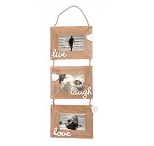 Sass & Belle  Brown Wood and Glass Live Laugh Love Ashley Farmhouse Triple Photo Frame