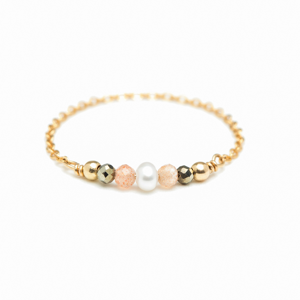 YAY Medium Gold Plated Cultured Pearl White Swan Chain Ring