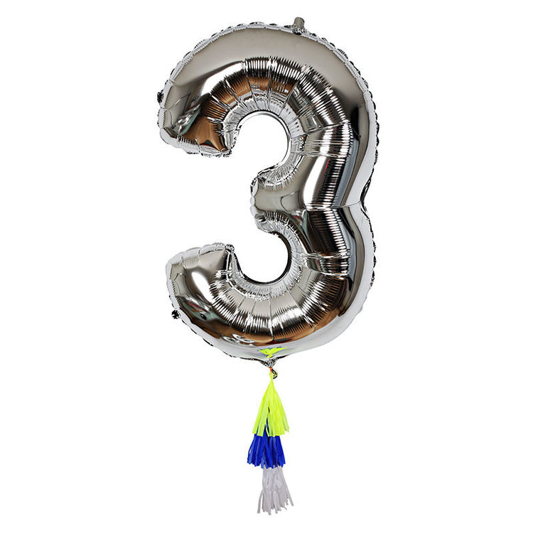 Meri Meri Silver Fancy number balloon