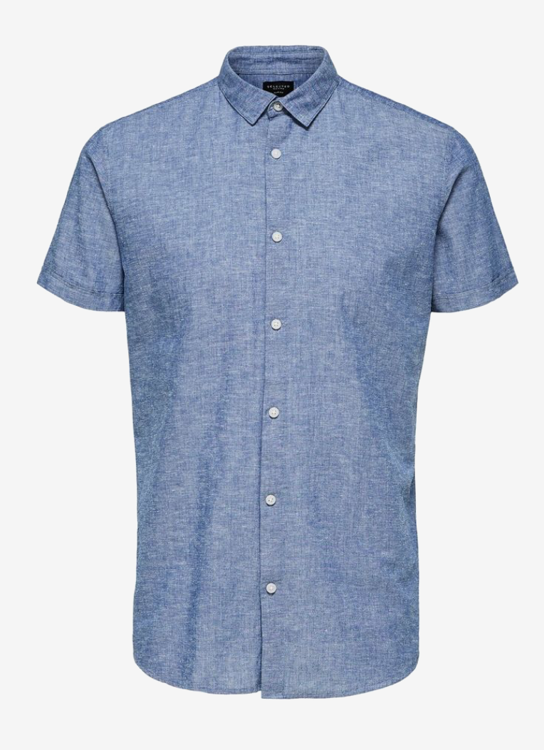 Selected Homme Linen Shirt - Medium Blue Melange 