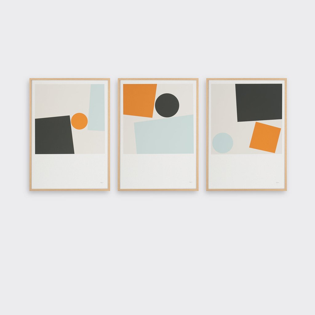 Tom Pigeon  Block and Ball Set of 3 A3 Prints Geometric Forms