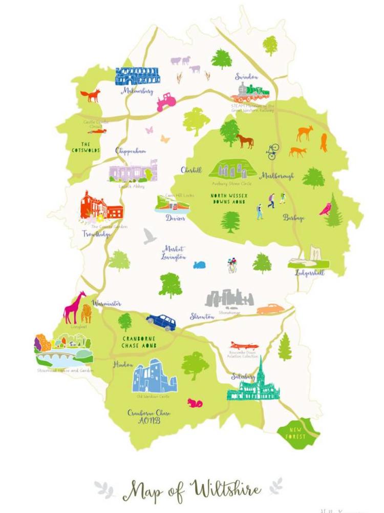 Holly Francesca Map of Wiltshire A3 Print