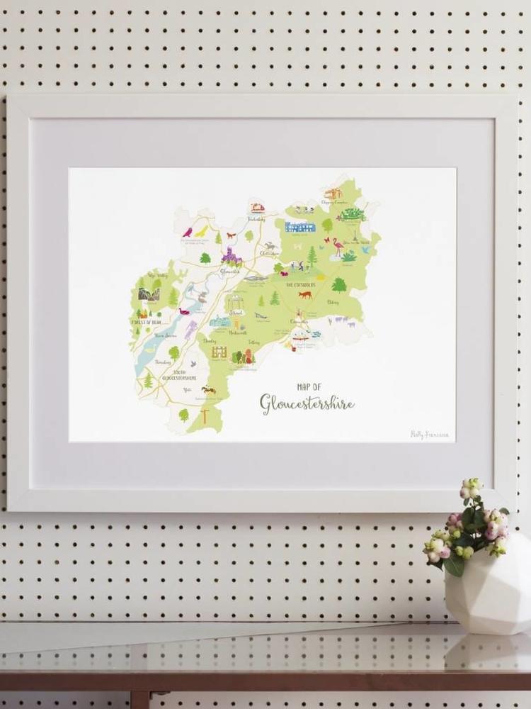 Holly Francesca  Map of Gloucestershire A3 Print