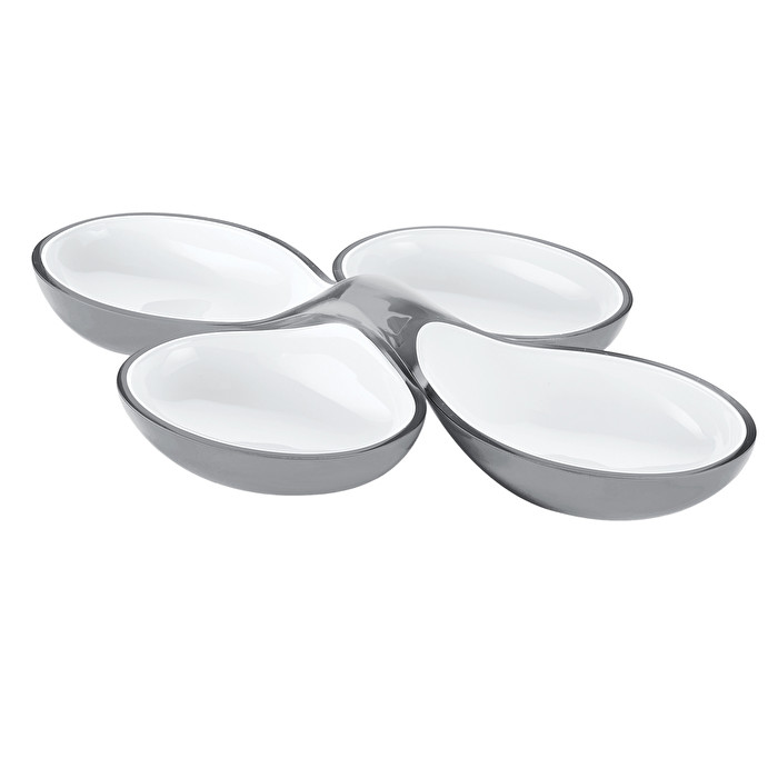 Guzzini Set of 2 Grey and White Acrylic Interlocking Dishes Vintage