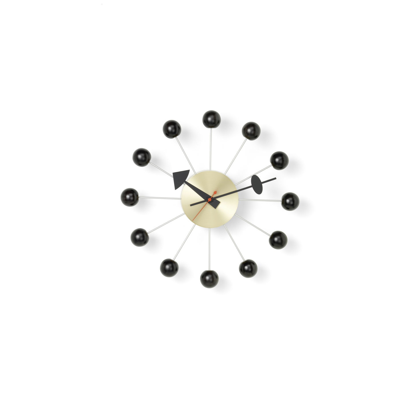 Vitra Black Lacquered Wood and Brass Ball Wall Clock