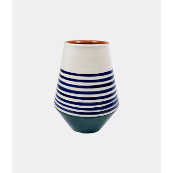 Pura Cal Teal & Cobalt Blue Stripes Handmade Terracota Small Vase Zuvi Zeva Zivi