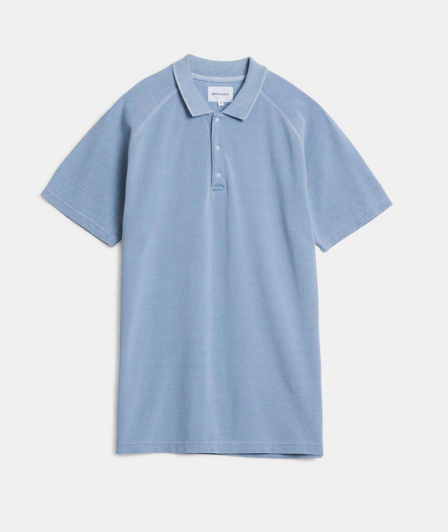 Norse Projects Light Indigo Cotton Leif Indigo Pique Polo Shirt