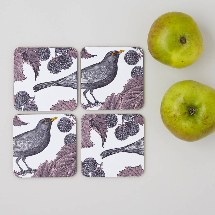 Thornback & Peel Blackbird and Bramble Coasters set of 4