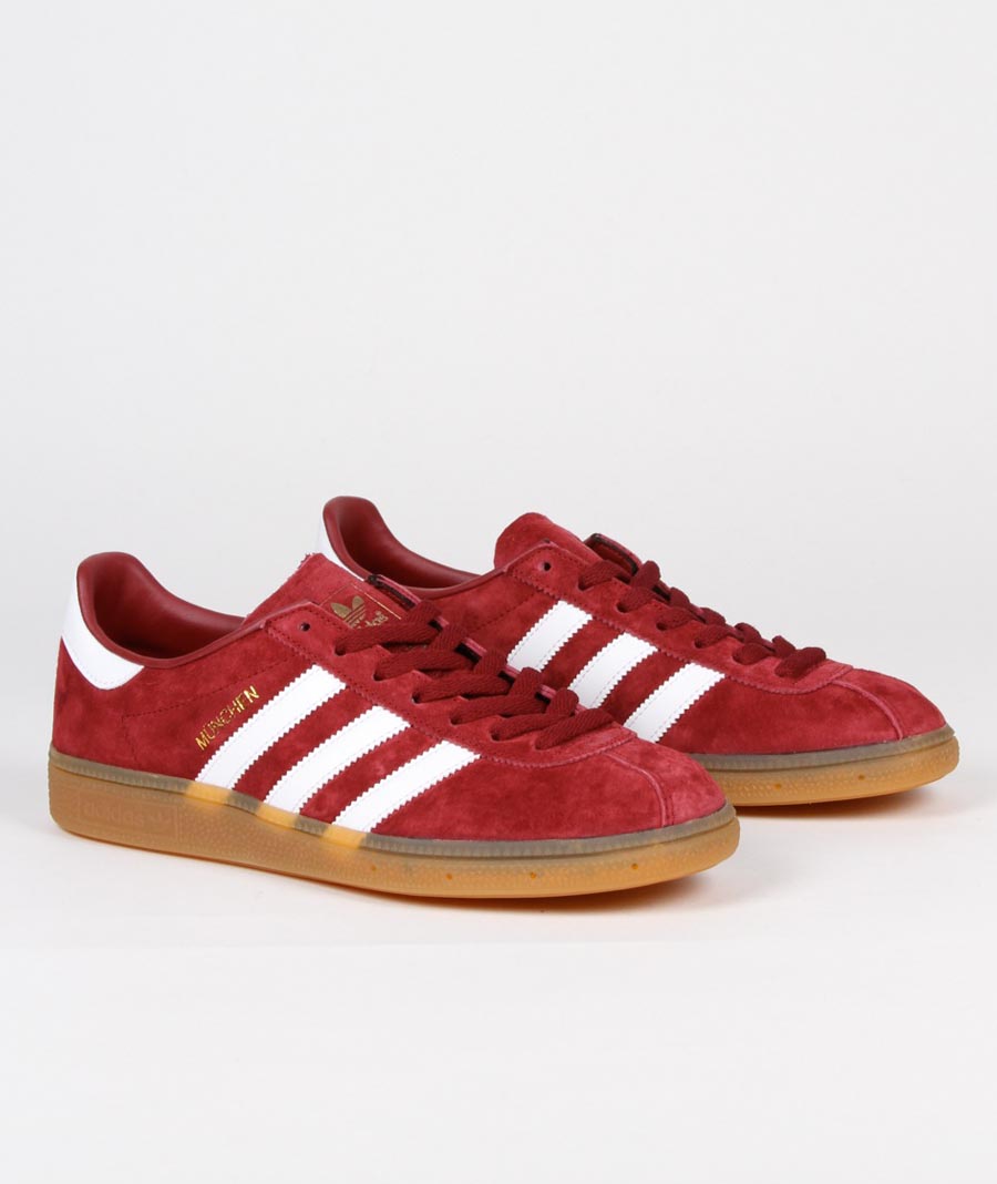 Adidas Originals Burgundy Munchen Trainers Shoes