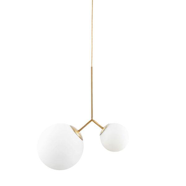 Mink Interiors White Glass and Brass Two Globe Margaux Modern Pendant Light