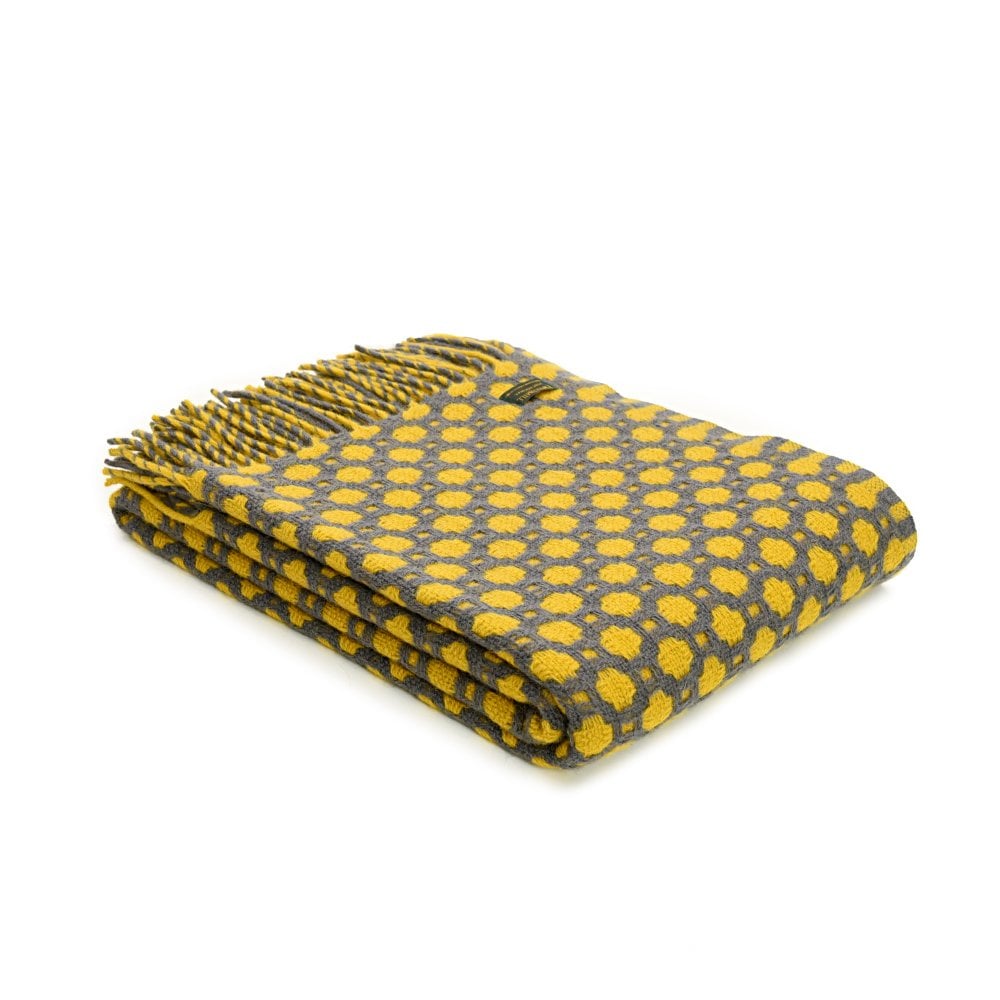 Tweedmill Grey & Yellow Crossroads Pure New Wool Throw 150cm x 183cm