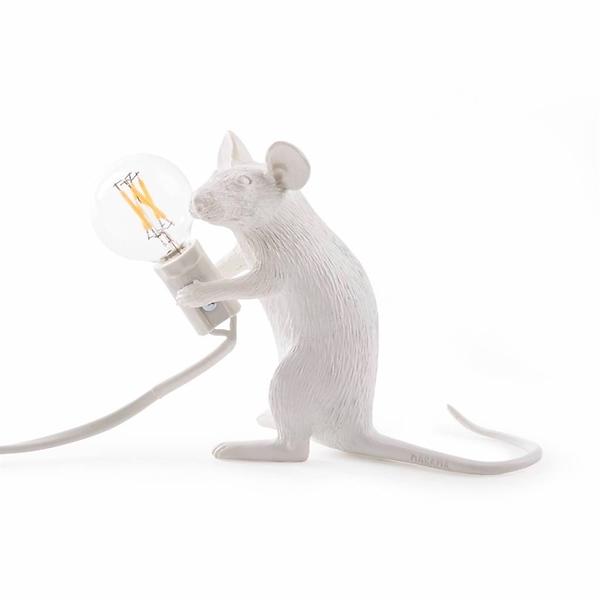 Seletti White Resin Sitting Mouse Lamp