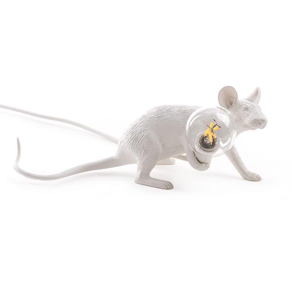 Seletti White Resin Lie Down Mouse Lamp